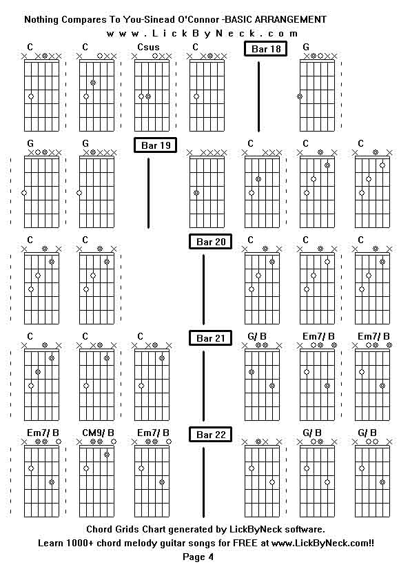 Chord Grids Chart of chord melody fingerstyle guitar song-Nothing Compares To You-Sinead O'Connor -BASIC ARRANGEMENT,generated by LickByNeck software.